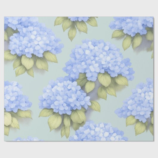 Blue Hydrangea Floral Wrapping Paper Geschenkpapier (Flach)