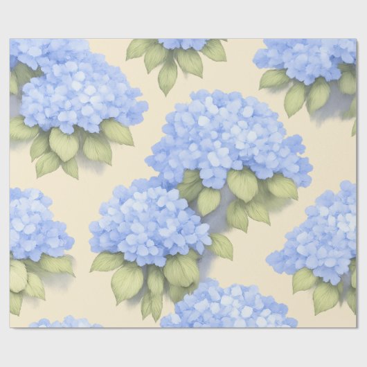 Blue Hydrangea Floral Wrapping Paper Geschenkpapier (Flach)