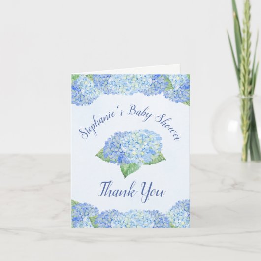 Blue Hydrangea Florals Baby Dusche Vielen Dank Dankeskarte (Vorderseite)