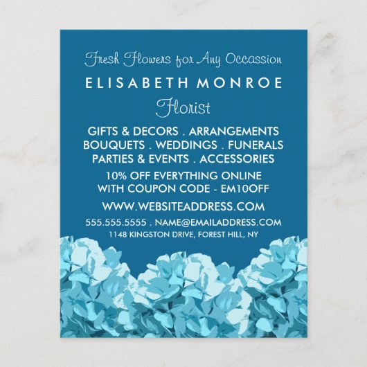 Blue Hydrangea, Floristry Werbung Flyer (Vorne)