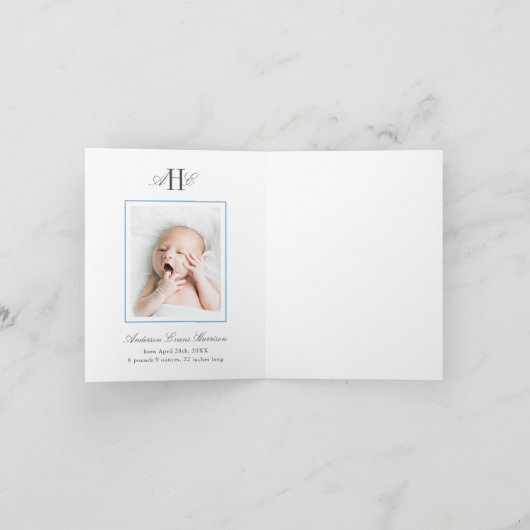 Blue Hydrangea Flower Baby Shower Baby Photo Dankeskarte (Innenseite)