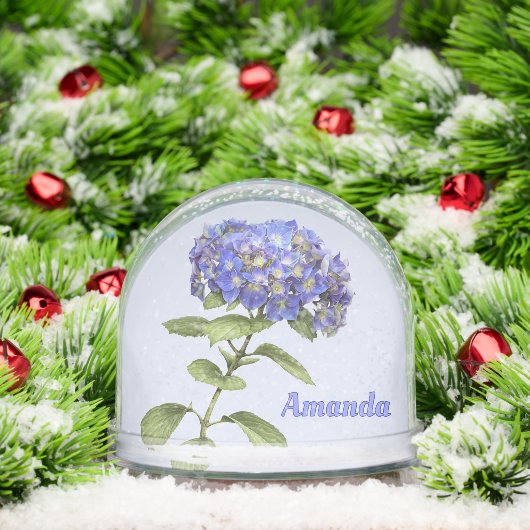 Blue Hydrangea Flower Botanical Art Personalized Schneekugeln (Weihnachten)