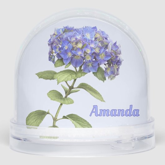 Blue Hydrangea Flower Botanical Art Personalized Schneekugeln (Rückseite)