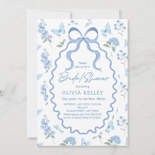 Blue Hydrangea Flower Bridal Shower Invitation Einladung (Vorderseite)
