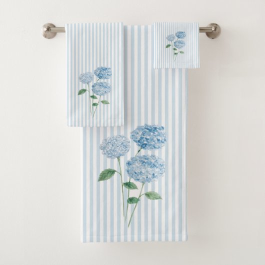 Blue Hydrangea Flower Painting Blue Stripe Badhandtuch Set (Insitu)