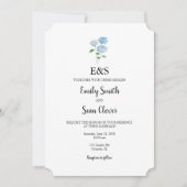 Blue Hydrangea Flower Wedding Monogram Blue Stripe Einladung (Vorderseite)
