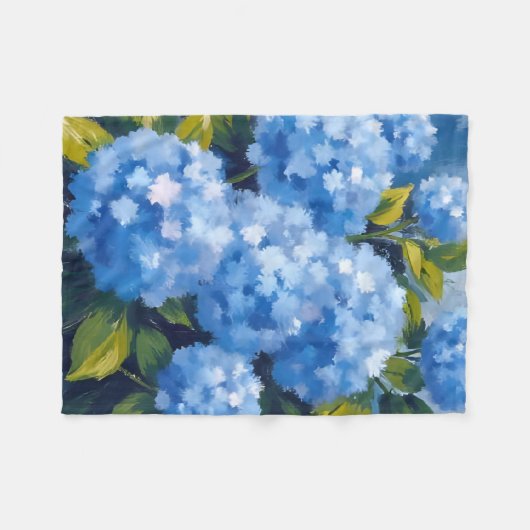 Blue Hydrangea Flowers Watercolor Floral Fleecedecke (Vorderseite (Horizontal))