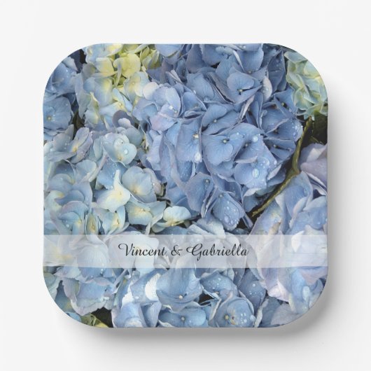 Blue Hydrangea Flowers Wedding Pappteller (Vorderseite)