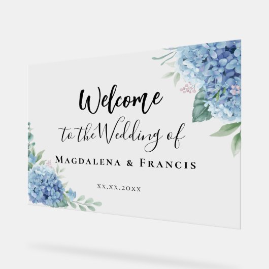 Blue Hydrangea flowers wedding welcome Acrylschild (Winkel)