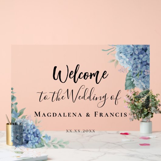 Blue Hydrangea flowers wedding welcome Acrylschild (Hochzeit)