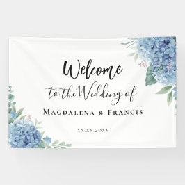 Blue Hydrangea flowers wedding welcome Banner