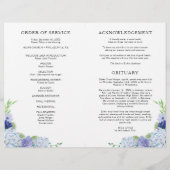 Blue Hydrangea Folded Funeral Program Template Flyer (Hinten)
