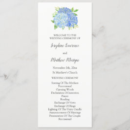 Blue Hydrangea Foliage Watercolor Floral Wedding Programm