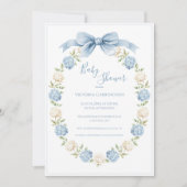 Blue Hydrangea Frame Elegant Bow Baby Shower  Einladung (Vorderseite)