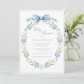 Blue Hydrangea Frame Elegant Bow Baby Shower  Einladung (Stehend Vorderseite)