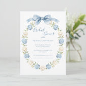 Blue Hydrangea Frame Elegant Bow Bridal Shower  Einladung (Stehend Vorderseite)