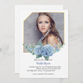 Blue Hydrangea Frame Foto Einladung (Vorne/Hinten)