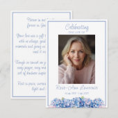 Blue Hydrangea Funeral Memorial Prayer Card Begleitkarte (Vorne/Hinten)