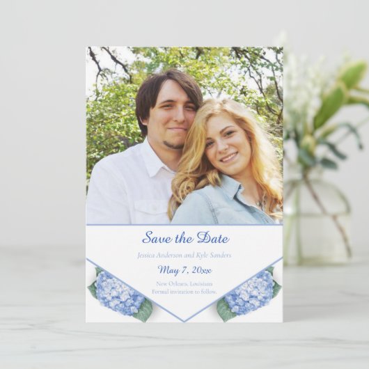 Blue Hydrangea Garden Foto Save The Date (Stehend Vorderseite)