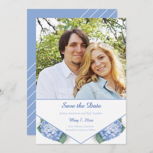 Blue Hydrangea Garden Foto Save The Date (Vorne/Hinten)