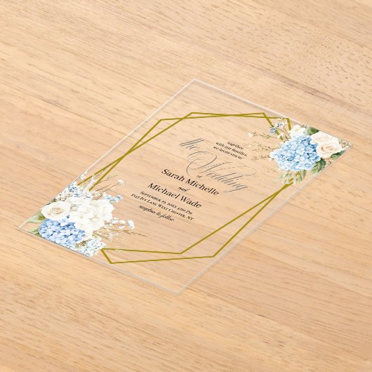 Blue Hydrangea Geometric Wedding Acryleinladungen (Ablage )