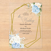 Blue Hydrangea Geometric Wedding Acryleinladungen (Vorderseite)