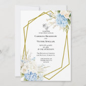Blue Hydrangea Geometric Wedding Invitation Einladung (Vorderseite)