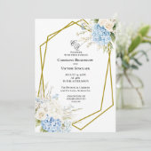 Blue Hydrangea Geometric Wedding Invitation Einladung (Stehend Vorderseite)