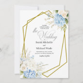 Blue Hydrangea Geometric Wedding Invitation Einladung (Vorderseite)