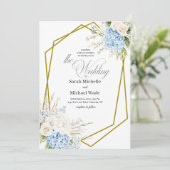 Blue Hydrangea Geometric Wedding Invitation Einladung (Stehend Vorderseite)