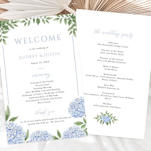 Blue Hydrangea Gerahmt Wedding Paper Programm Flyer