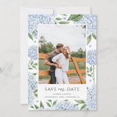 Blue Hydrangea Gerahmtes Foto Save the Date Einladung (Vorderseite)