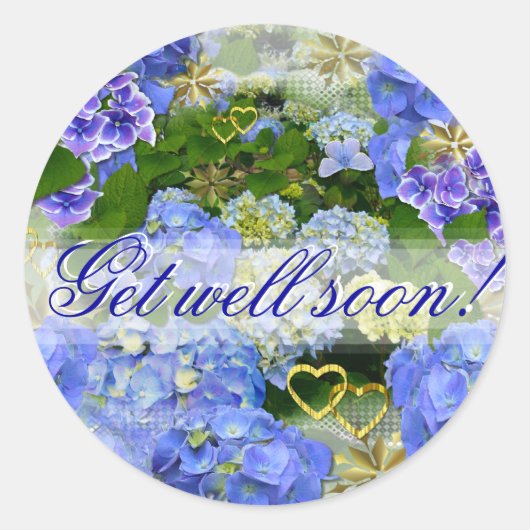 BLUE HYDRANGEA ~ "Get Well" ~ Stickers (Vorderseite)