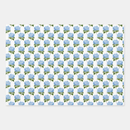 Blue Hydrangea Gingham und Polka Dot Pattern Geschenkpapier Set