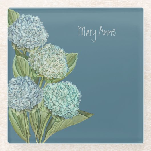 Blue Hydrangea Glasuntersetzer (Vorderseite)