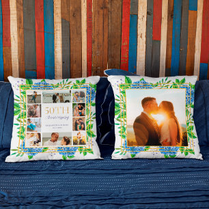 Blue Hydrangea Gold 50 Jahre Foto Collage Kissen