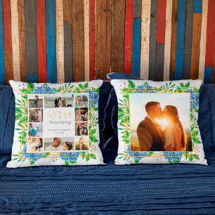 Blue Hydrangea Gold 65 Jahre FotoCollage Kissen