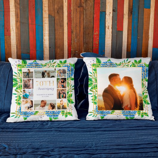 Blue Hydrangea Gold 70 Jahre Foto Collage Kissen