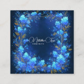 Blue Hydrangea Gold Celestial Frame Midnight Quadratische Visitenkarte (Vorderseite)