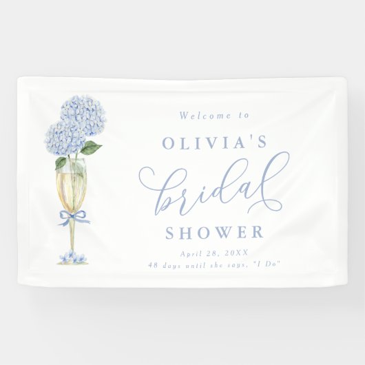  Blue Hydrangea & Gold Champagne Welcome Banner (Horizontal)