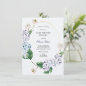 Blue Hydrangea Gold Frame Baby Dusche by Mail Einladung (Stehend Vorderseite)
