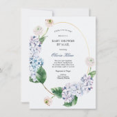Blue Hydrangea Gold Frame Baby Dusche by Mail Einladung (Vorderseite)