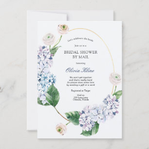 Blue Hydrangea Gold Frame Brautparty per Mail Einladung