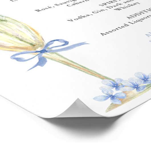 Blue Hydrangea, Gold Glass Bar Menu Poster (Ecke)