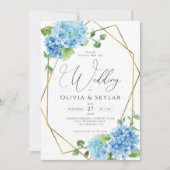 Blue Hydrangea Gold QR Code in einer Hochzeit Einladung (Vorderseite)