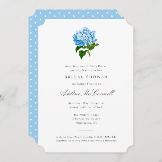 Blue Hydrangea Grandmillennial Brautparty Einladung (Vorne/Hinten)
