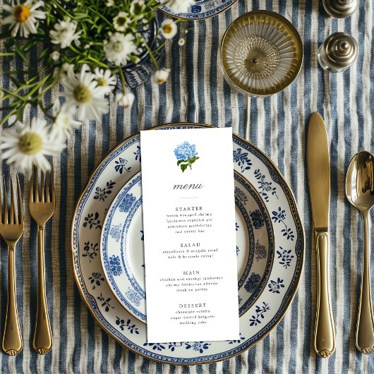Blue Hydrangea Grandmillennial Menu Einladung