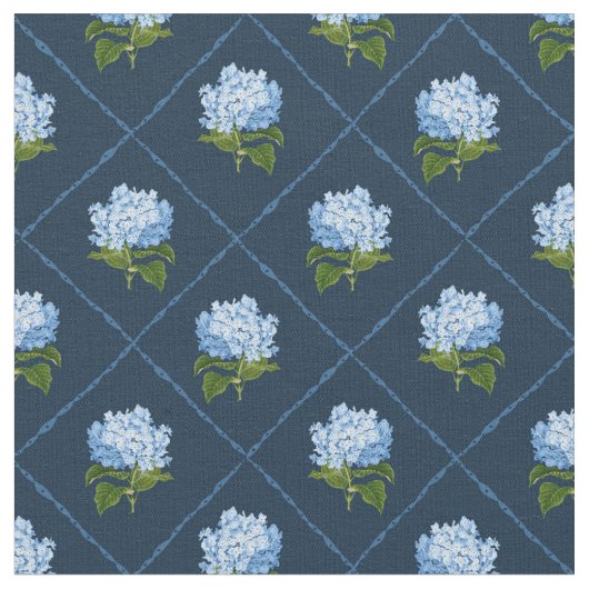 Blue Hydrangea Grandmillennial Navy Blue Stoff (Nahaufnahme)