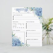 Blue Hydrangea Gratitude Journal Paper Sheet (Stehend Vorderseite)