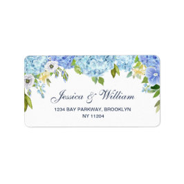 Blue Hydrangea Green Floral Address Label Adressaufkleber